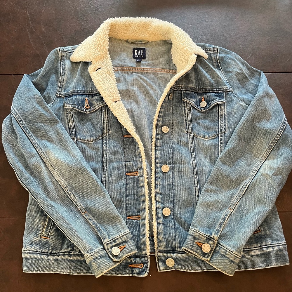 GAP Blue Jean Jacket with Cream Sherpa Lining